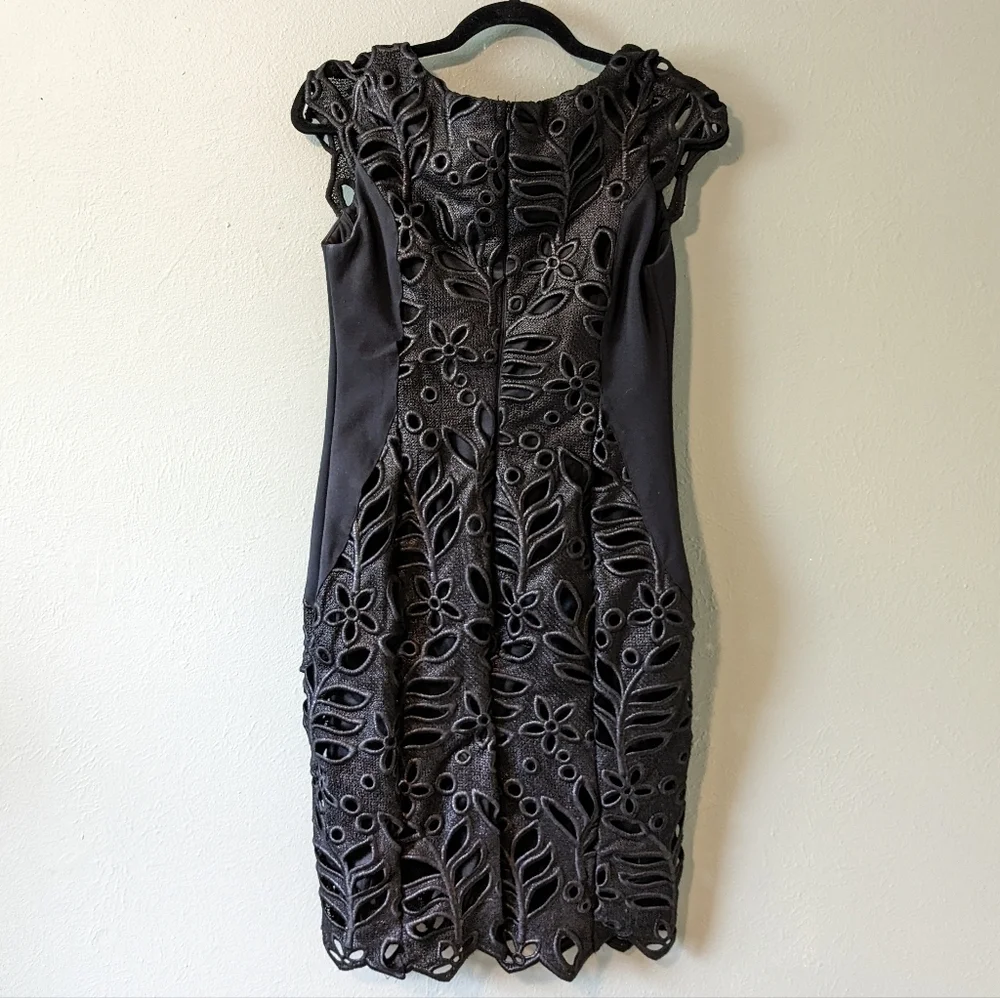 Eva Franco Black Jamila Cap Sleeve Cut Out Floral Lace Midi Dress Size 4 - Picture 6 of 10